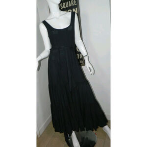 INDIES Dress Size M/L Black‎ Maxi Tiered Prairie Whimsigoth Belted Bohemian